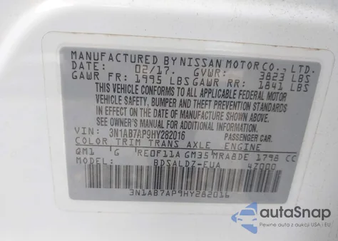 2017 Nissan Sentra Sv из США, поврежденный, VIN 3N1AB7AP9HY282016